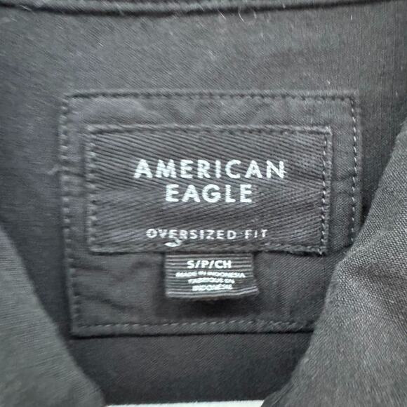 American Eagle Top Womens S Black Button Front Shirt Oversize Fit Long Sleeve - Picture 2 of 12